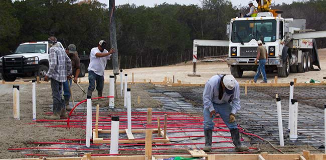 Radiant heat tubing in the slab.